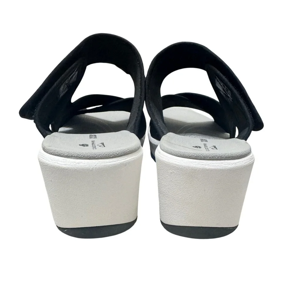 Clarks Cloudsteppers Wedge Sandals Size 9 Black White‎ Arla Glade Slide
